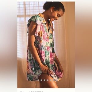 Anthropologie Flutter-Sleeve Printed Pajama Dress Petite Small